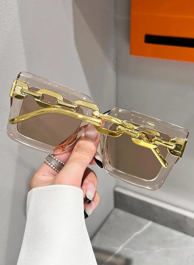 تايك تو نظارة شمسية مربعة بتفاصيل سلسلة للنساء